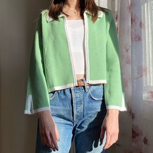 Vintage Green and White Cardigan